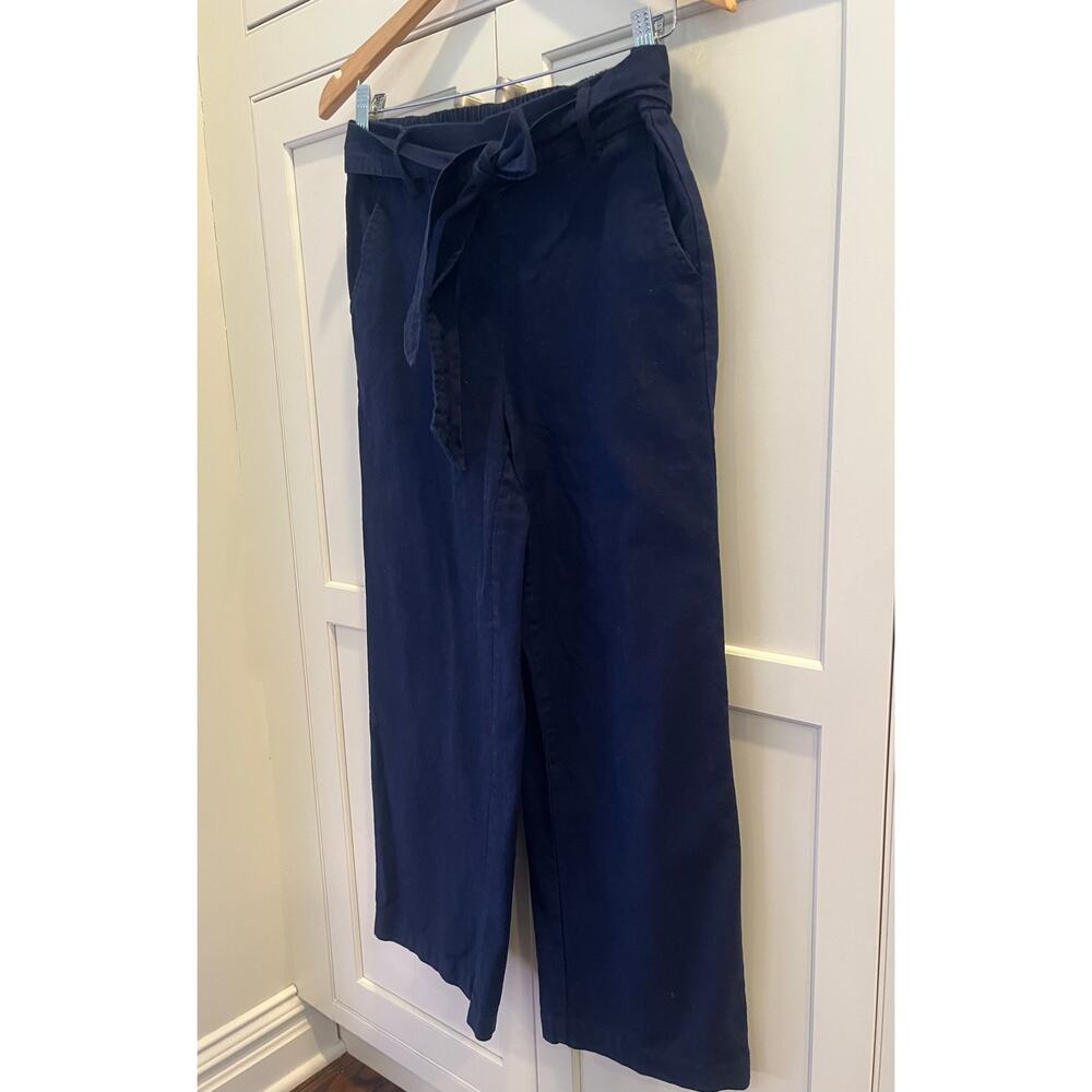 J. Crew Belted Linen Cotton Crop Ankle Wide Leg Pants Sz. 4 Navy